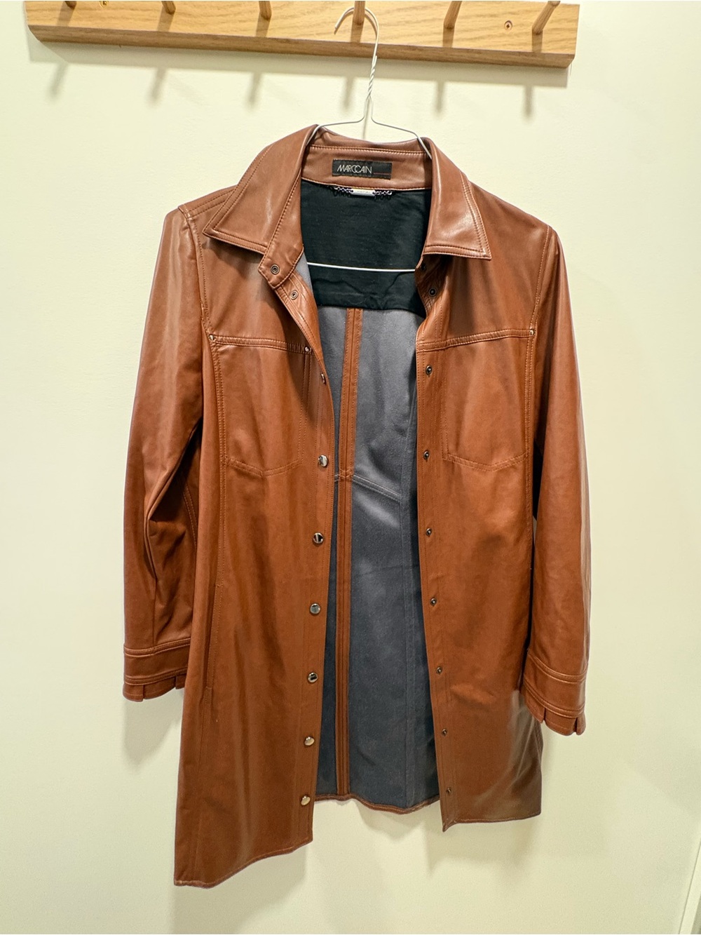 Marc Cain Brown Leather like Long Jacket Coat